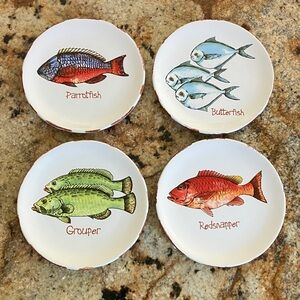 Set of 4 Mud Pie 5” small plates tapas appetizer fish